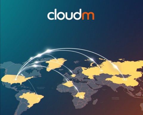 The CloudM logo over a world map, with dynamic lines symbolising the central roll out and management of email signatures.